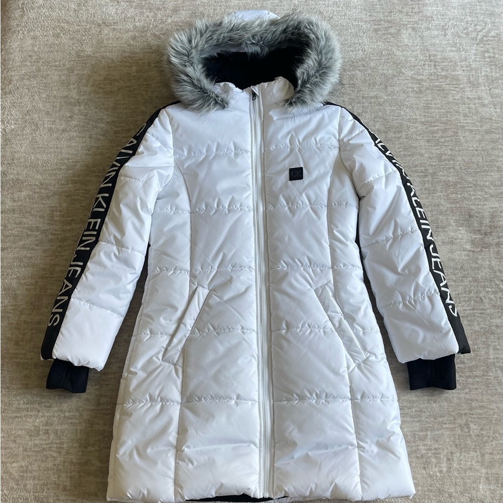 Calvin Klein Girls' Long Length Hooded Puffer Jacket With Fleece Lining,size 16